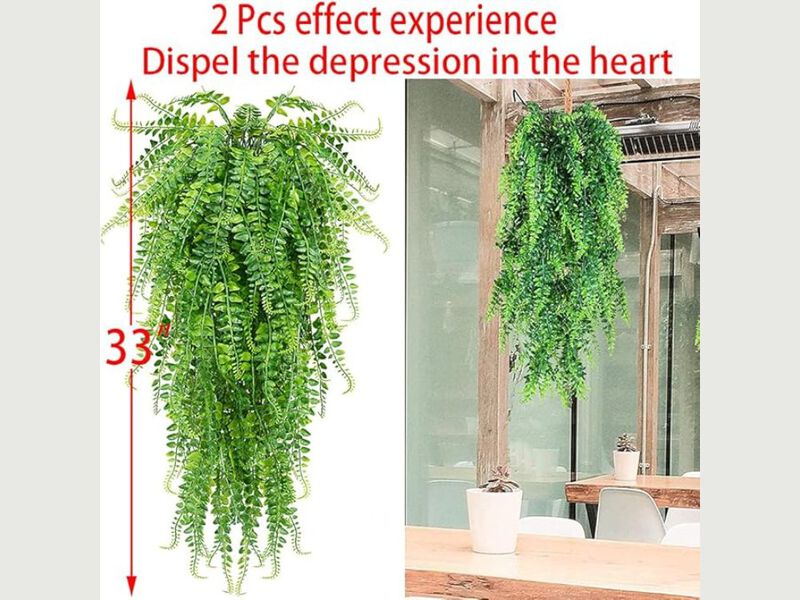 6 Piece Green Artificial Hanging Vine Plants UV Resistant Outdoor Home Decor image number 1