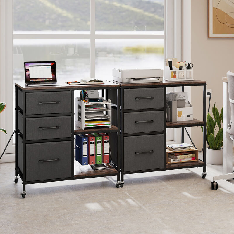 Rolling 3 Drawer File Cabinet with Charging Station and Open Storage Shelves image number 6