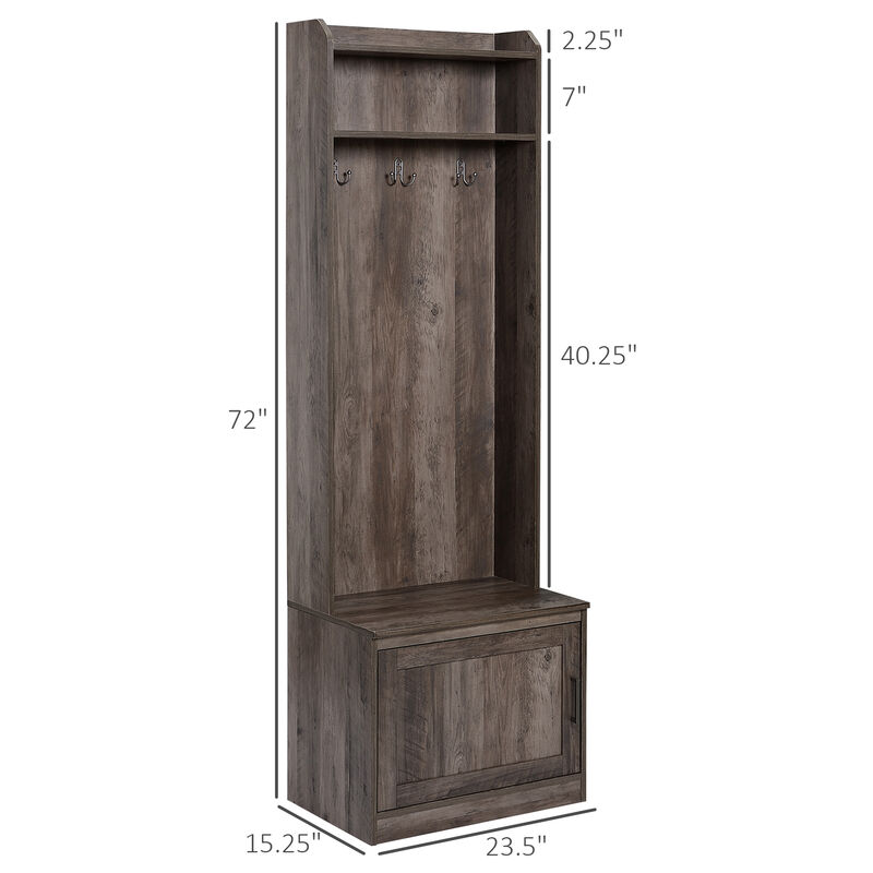 HOMCOM Rustic Hall Tree with Shoe Storage Bench, Entryway Bench with Coat Rack, Accent Coat Tree with Storage Shelves for Hallway, Mudroom, Brown