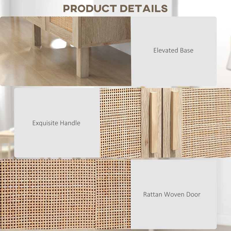 Natural Rattan Kitchen Buffet: 2-Door, Adjustable Shelves