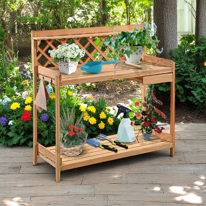 Garden Work Table Potting Bench in Durable Solid Wood