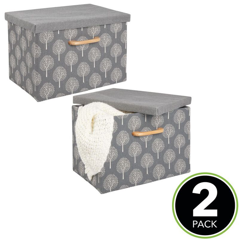 mDesign Soft Textured Fabric Home Storage Organizer Box, 2 Pack - Gray/Cream image number 3