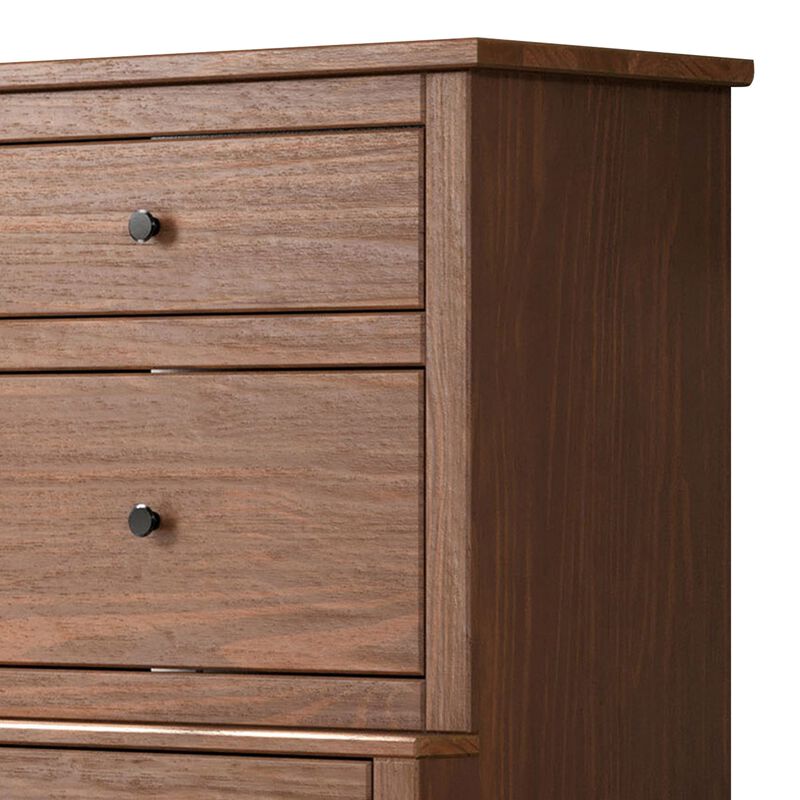 Stav Tall Dresser Chest with 4 Drawers, Plank Style, Brown Solid Wood - Benzara