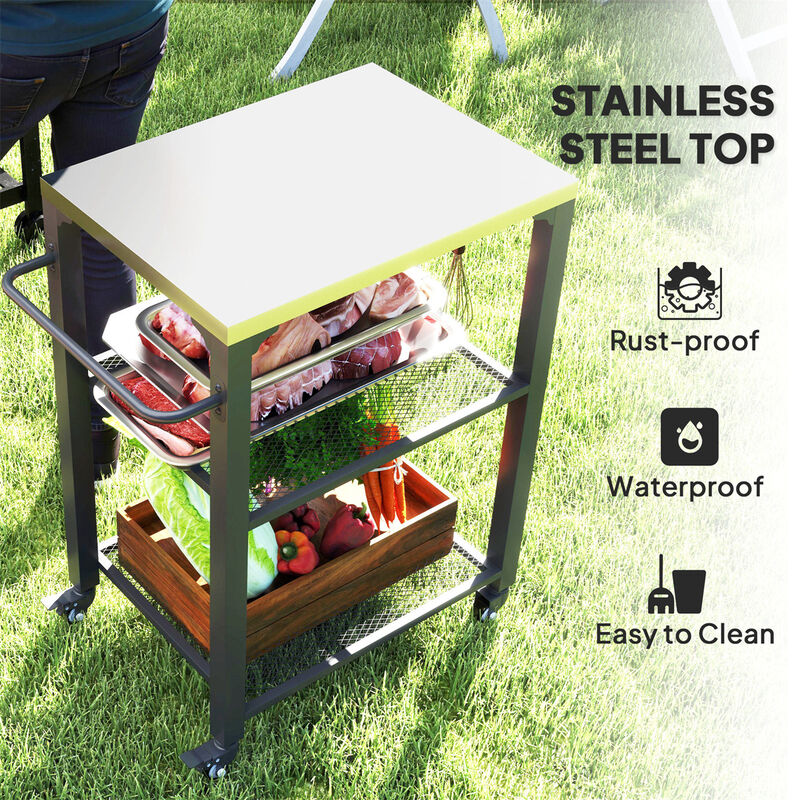 Portable BBQ Grill Cart &ndash; Heavy-Duty Outdoor Table with Wheels and Storage image number 7