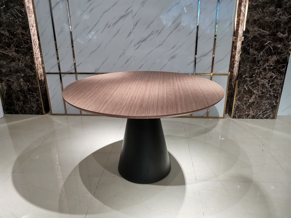 Walnut wood top dining table w/black powder coating base