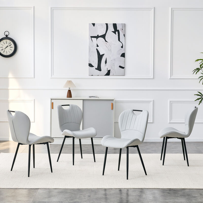 Whisen Set of 4 Upholstered Dining Chairs with Metal Handle, Fabric & Metal Frame, Ergonomic Accent Chairs for Dining Room, Living Room, Office image number 2