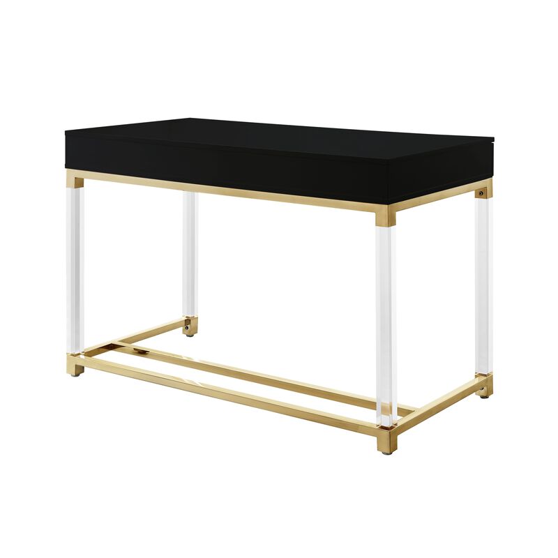 Inspired Home Kalel High Gloss 2 Drawers Writing Desk with Acrylic Legs and Stainless Steel Base
