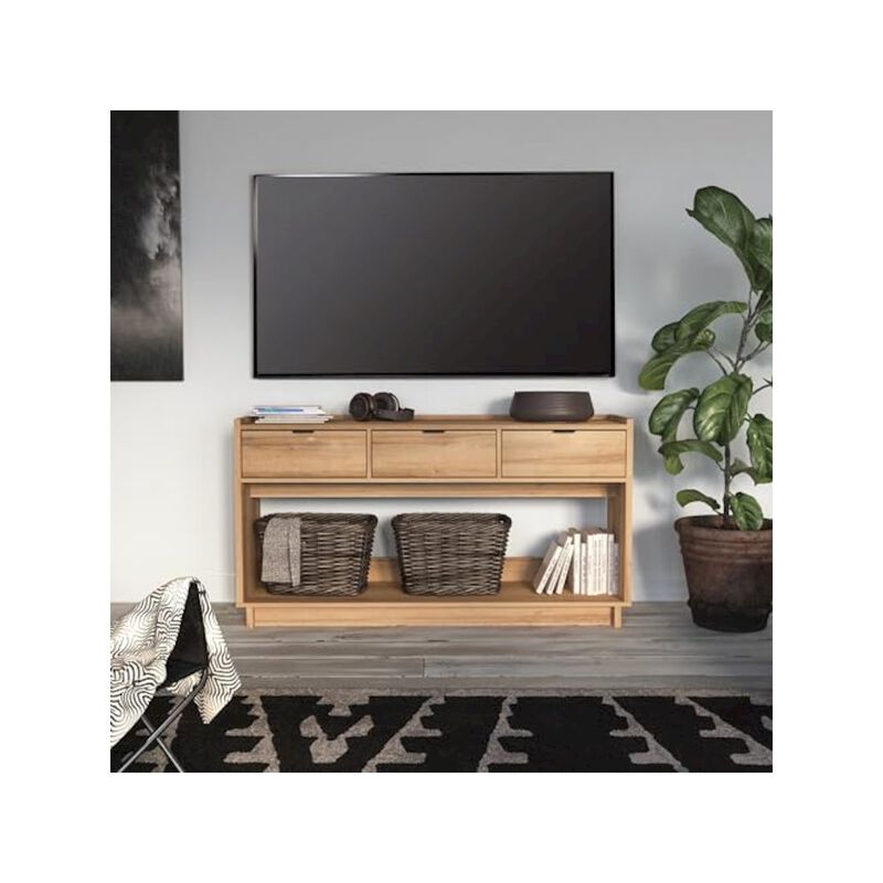 Prepac Simply Modern Entryway Console Natural Oak Engineered Wood with 3 Drawers