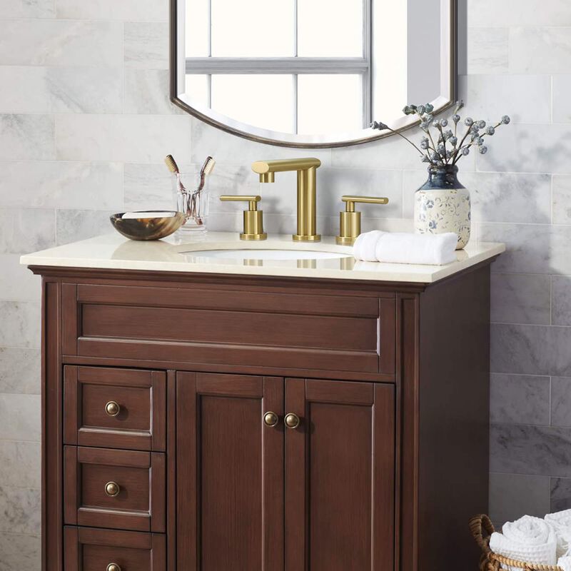 Low-Arch Brushed Bathroom Faucet, 3-Hole Widespread Vanity Sink Faucet