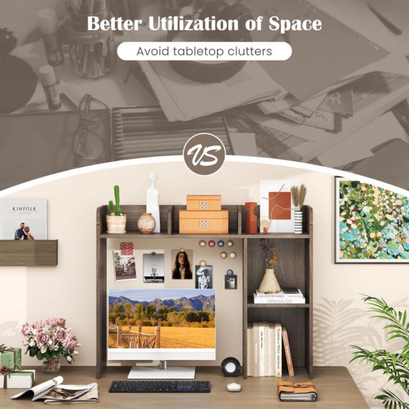 Hivvago 3-Tier Multipurpose Desk Bookshelf with 4 Shelves-Oak