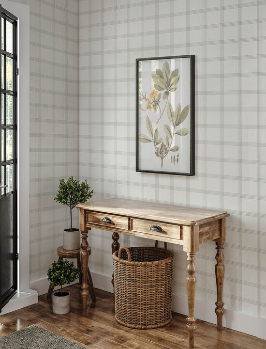 Twain Light Grey Plaid Wallpaper (Set of 2)