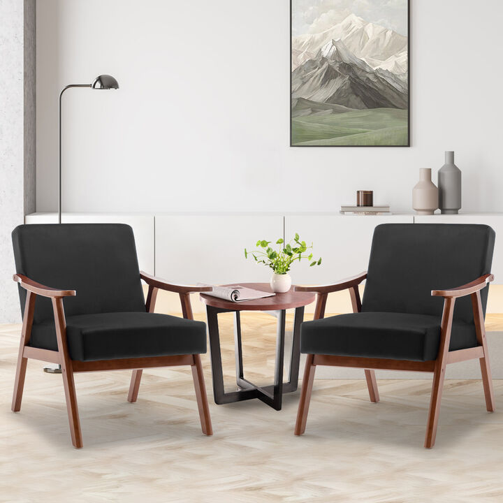 Mid-Century Modern Velvet Accent Chair with Solid Wood Frame, Wingback Lounge Chair for Living Room