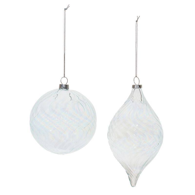 6-Pack Wavy Clear Glass Christmas Ornaments &ndash; Textured Hanging Tree Decorations for Elegant, Modern, or Traditional Holiday Themes