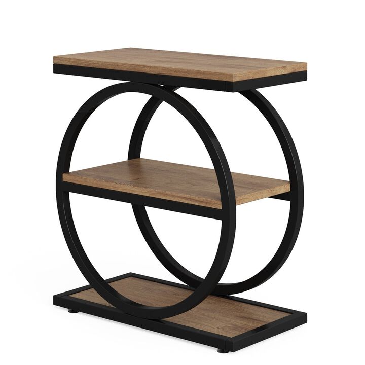 Tribesigns 3-Tier End Table, Industrial Side Table with Round Metal Frame, Narrow Nightstand for Bedroom, Sofa Side Table with Storage Shelves for Living Room, Slim Small Table, 50 lb Capacity