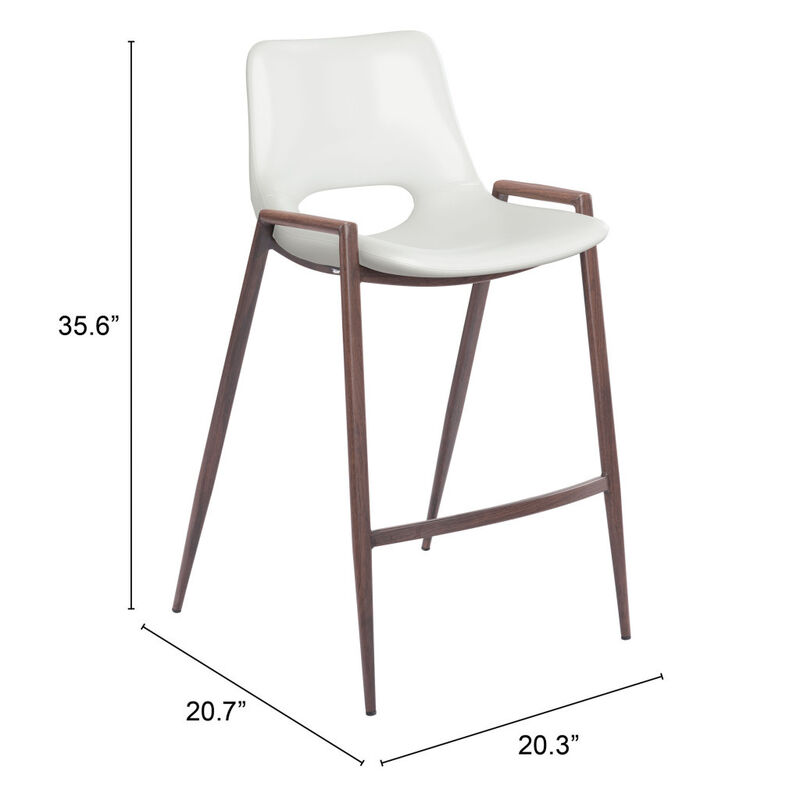 Hivvago Set of Two 26 Inch White And Brown Steel Low Back Counter Height Bar Chairs