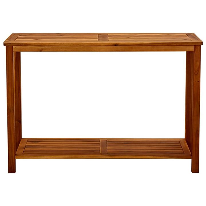 Outdoor Console Table, Bottom Shelf, 43 Inch Brown Solid Acacia Wood
