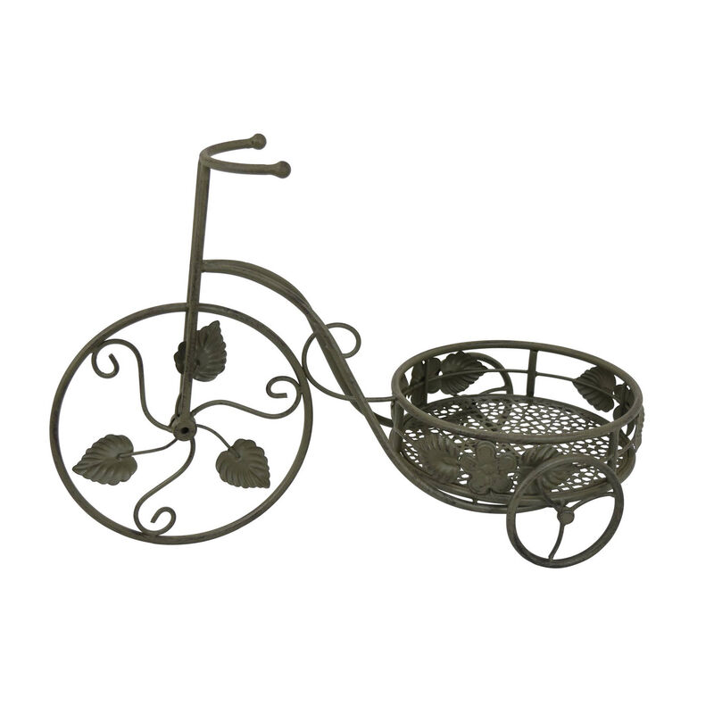 Covey Accent Plant Stand Tricycle, 2 Round Pots, Green Metal 21 Inch