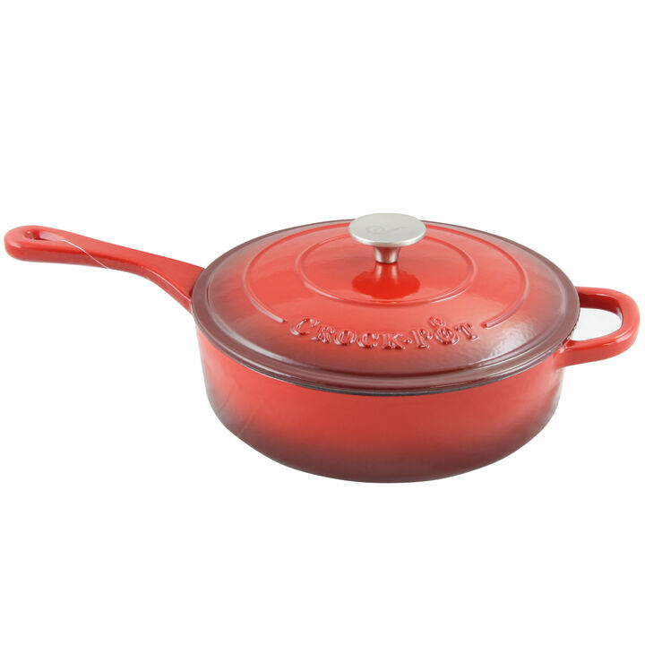Crock Pot Artisan 3.5 Quart Enameled Cast Iron Deep SautÃ© Pan With Self Basting Lid in Scarlet Red