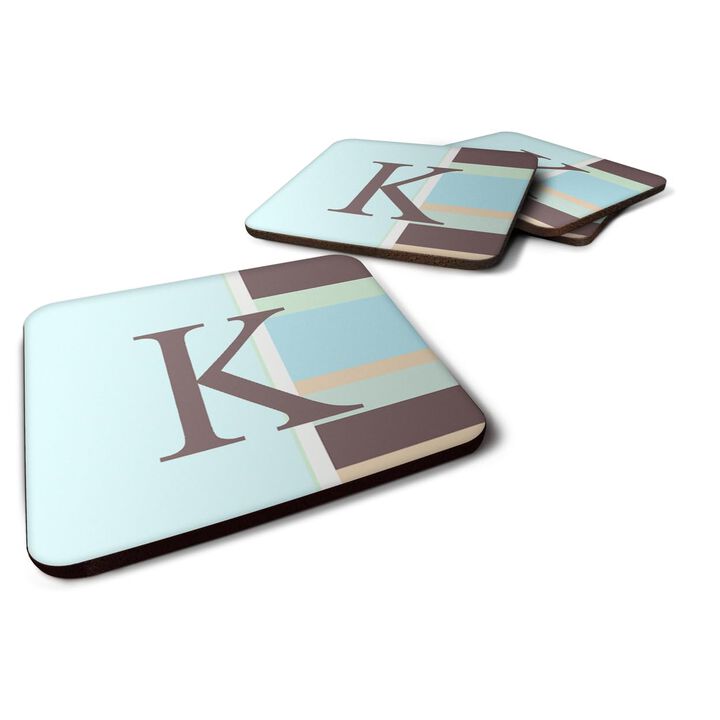 Caroline's Treasures CJ1003-KFC Monogram-Blue Stripes Foam Coasters (Set of 4), Initial Letter K, 3.5 H x 3.5 W, Multicolor