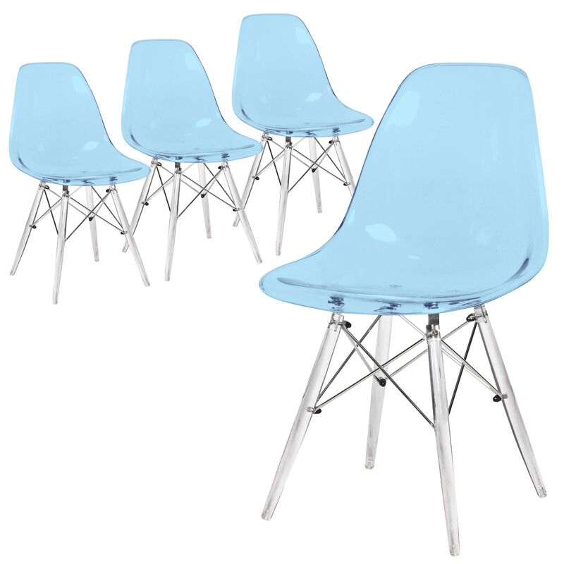 LeisureMod Dover Molded Side Chair with Acrylic Base, Set of 4