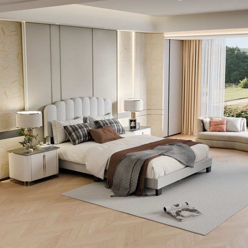 FUFU&GAGA Upholstered Bed, Queen Size, Soft Fabric Upholstery with MDF and Multi-Layer Board Construction, (80.7" W x 61.6" D  x 42.9" H ), Light Grey
