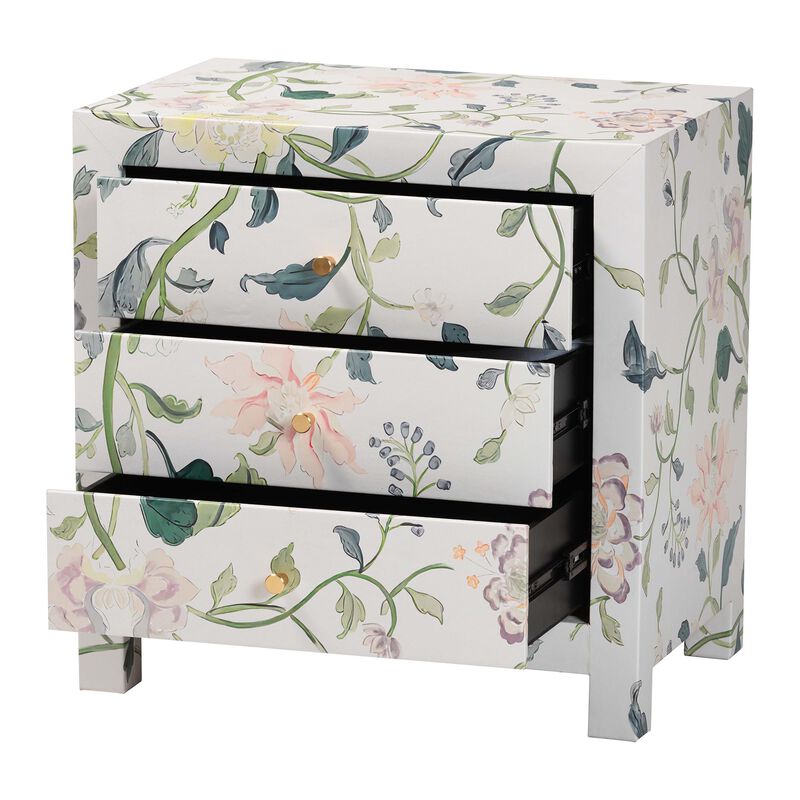 Baxton Studio Connery Floral  End Table - 3-Drawer Decorative Accent Storage Cabinet image number 2