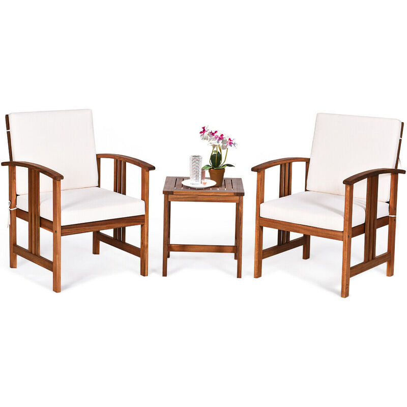 3PC Solid Wood Outdoor Patio Sofa Furniture Set