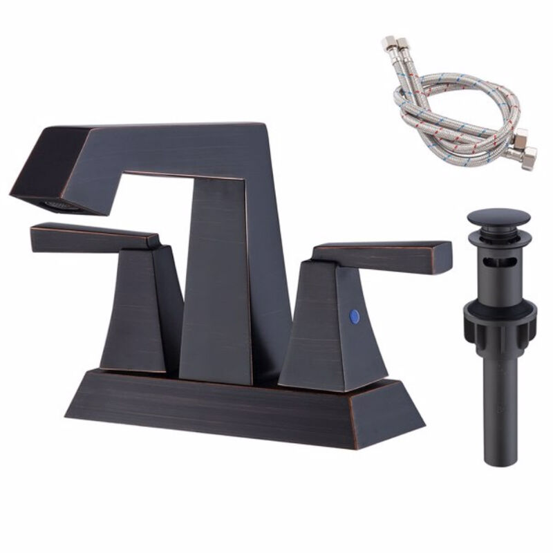 Oil Rubbed Bronze 2-Handle Bathroom Faucet,  Centerset with Pop-Up Drain & Supply Lines