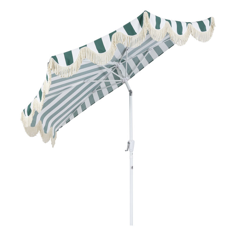 Beverly 9 ft. Designer Classic Scalloped Fringe Half Market Patio Umbrella with Crank, Wind Vent and UV Protection