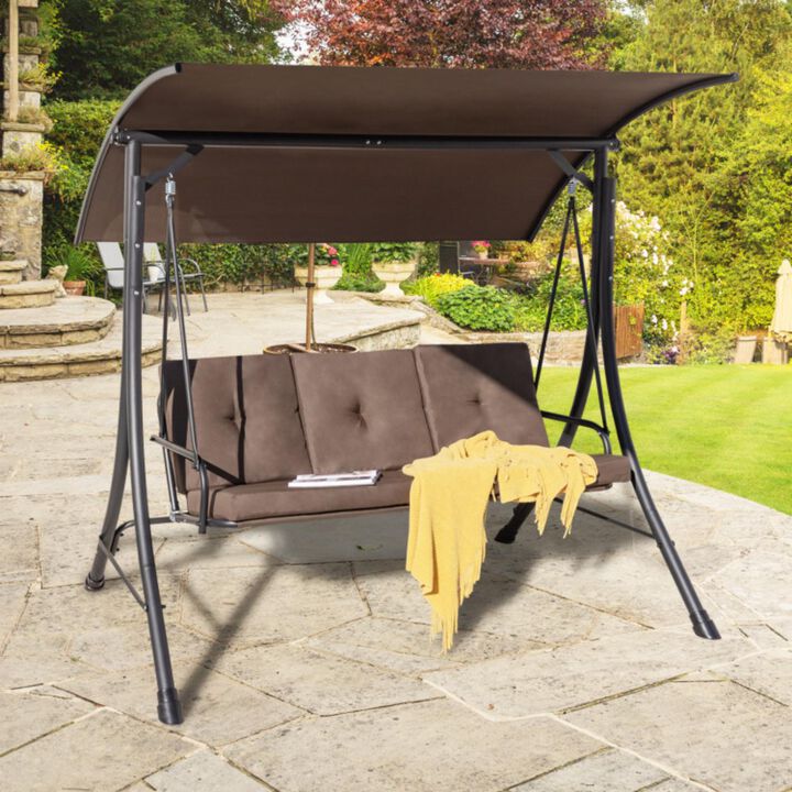 Hivvago 3-Seat Outdoor Porch Swing with Adjustable Canopy and Padded Cushions