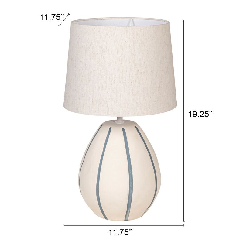 Stoneware Table Lamp with Hand-Painted Blue Stripes and Linen Shade image number 2