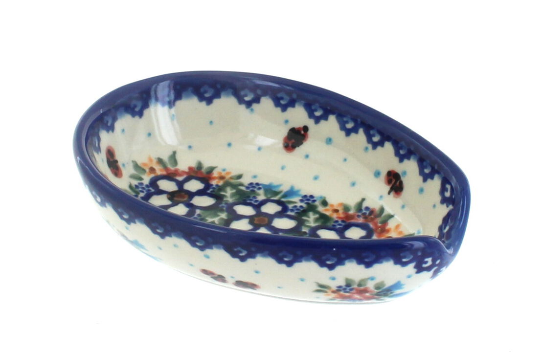 Blue Rose Polish Pottery Daisy Surprise Spoon Rest