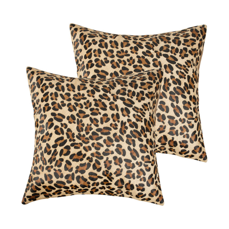 HomeRoots Set of Two 18" Brown and Black Leopard Cowhide Throw Pillows image number 0