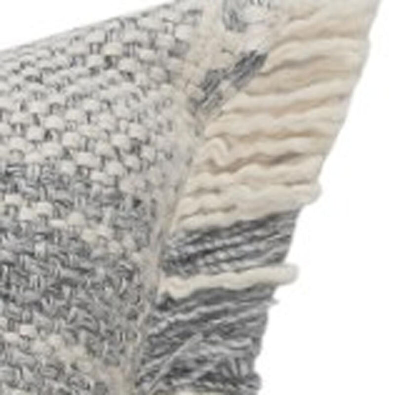 HomeRoots Set of Two 20" Off White And Gray Plaid Cotton Throw Pillows with Fringe image number 4