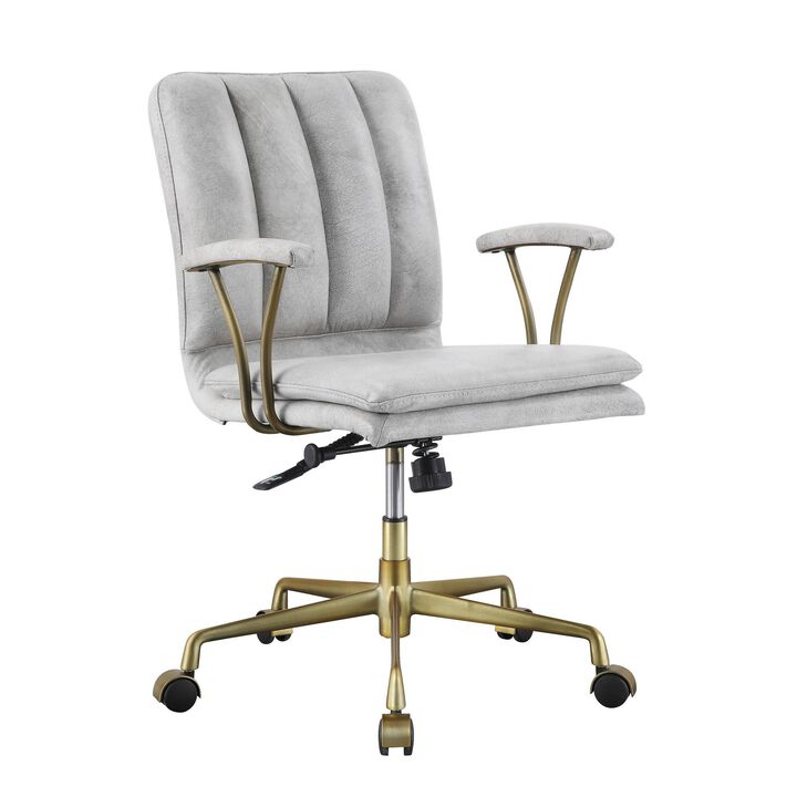 Adjustable Leatherette Swivel Office Chair with 5 Star Base, Gray and Gold - Benzara