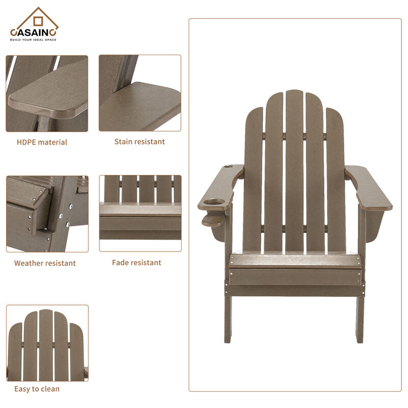 Traditional Curveback Plastic Patio Adirondack Chair with Cup Holder and umbrella holder Outdoor