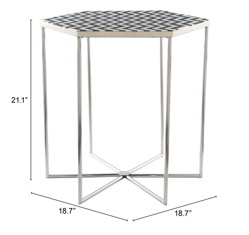 Homezia 21" Silver And Black And White Stone Hexagon End Table