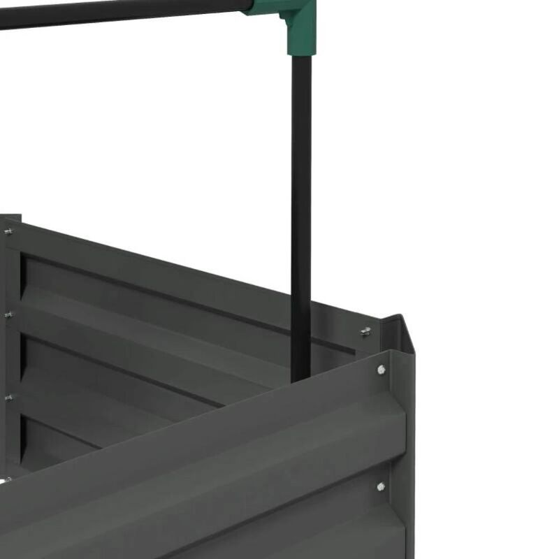 Hivvago Grey Galvanized Open Bottom Raised Garden Bed Planter with Tomato Cage Trellis