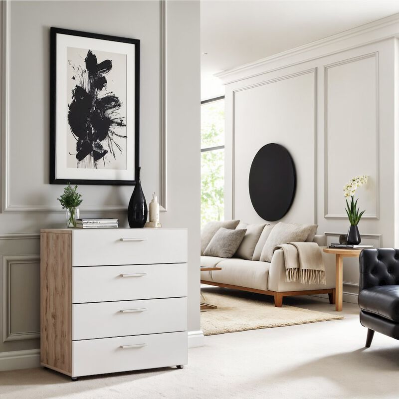 FurniFact White Wooden Dresser - 4 Drawer Bedroom Furniture for Storage and Organization