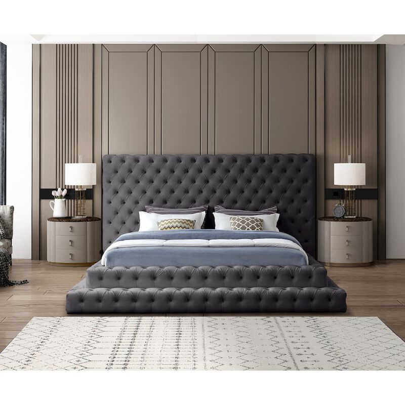 Meridian Furniture Revel Grey Velvet King Bed