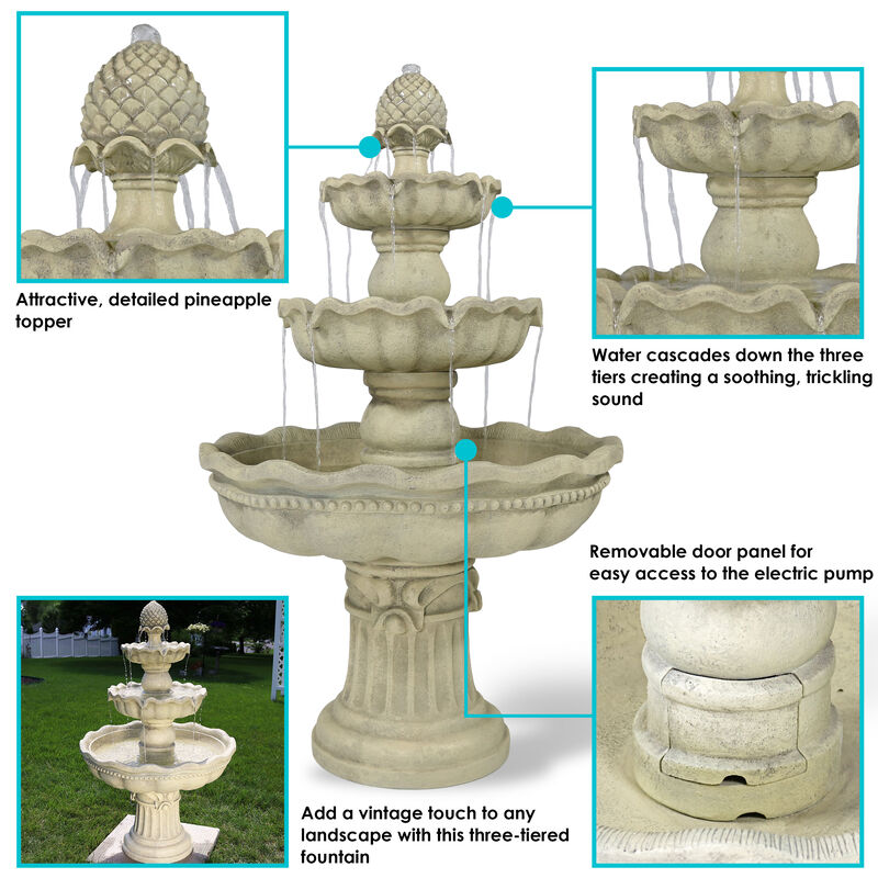 Sunnydaze Pineapple Fiberglass Outdoor 3-Tier Water Fountain