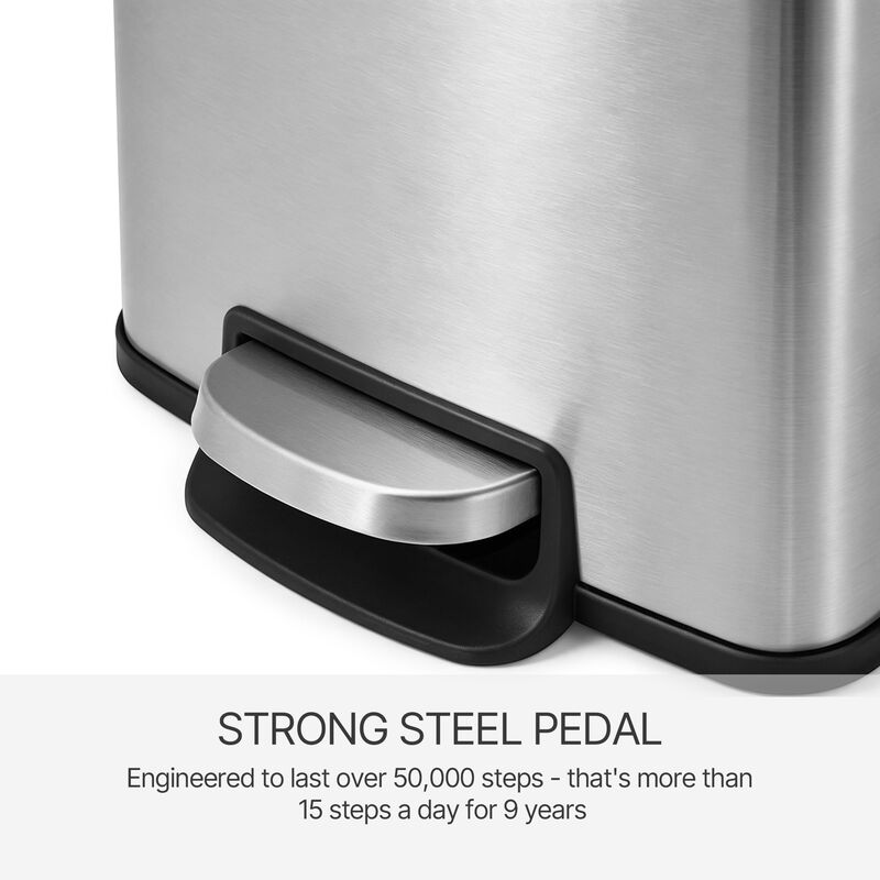 1.3 gal./5 Liter Stainless Steel Trash Can, Step-on Trash Can with Soft Close Lid for Bathroom, Bedroom and Office, Silver image number 8