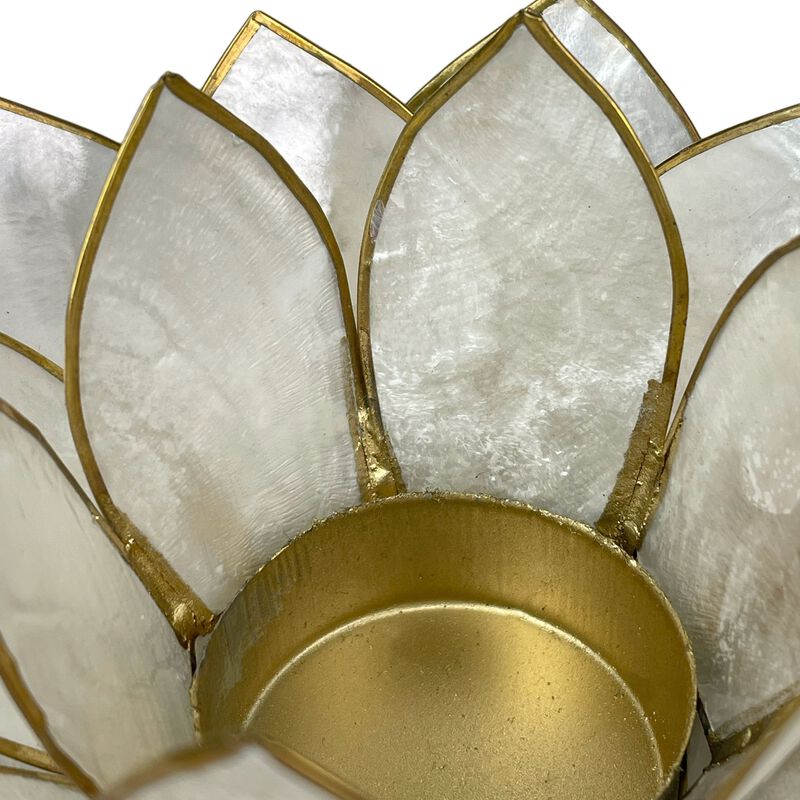 White Capiz Shell Lotus Flower Small Tealight Candle Holder Set Of 3 image number 3