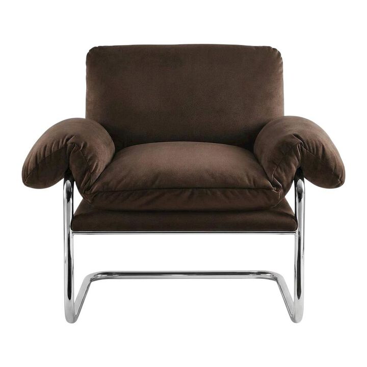 Performance Velvet Upholstered Accent Chair with Wide Arms, Taupe