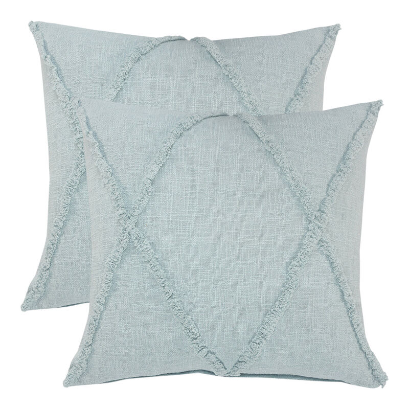 HomeRoots Set of Two Blue Diamond Cotton Throw Pillow With Fringe image number 0
