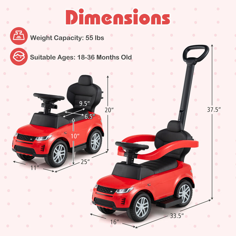 3 in 1 Baby Push Car with Safety Guardrail and Handle for Toddler Indoor Play image number 2