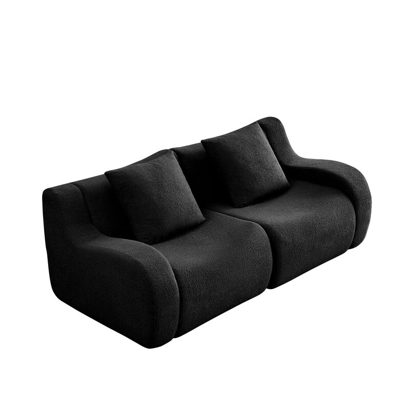 Merax Soft Teddy Fabric Boneless Sofa,No Assembly Required Streamlined Design image number 0