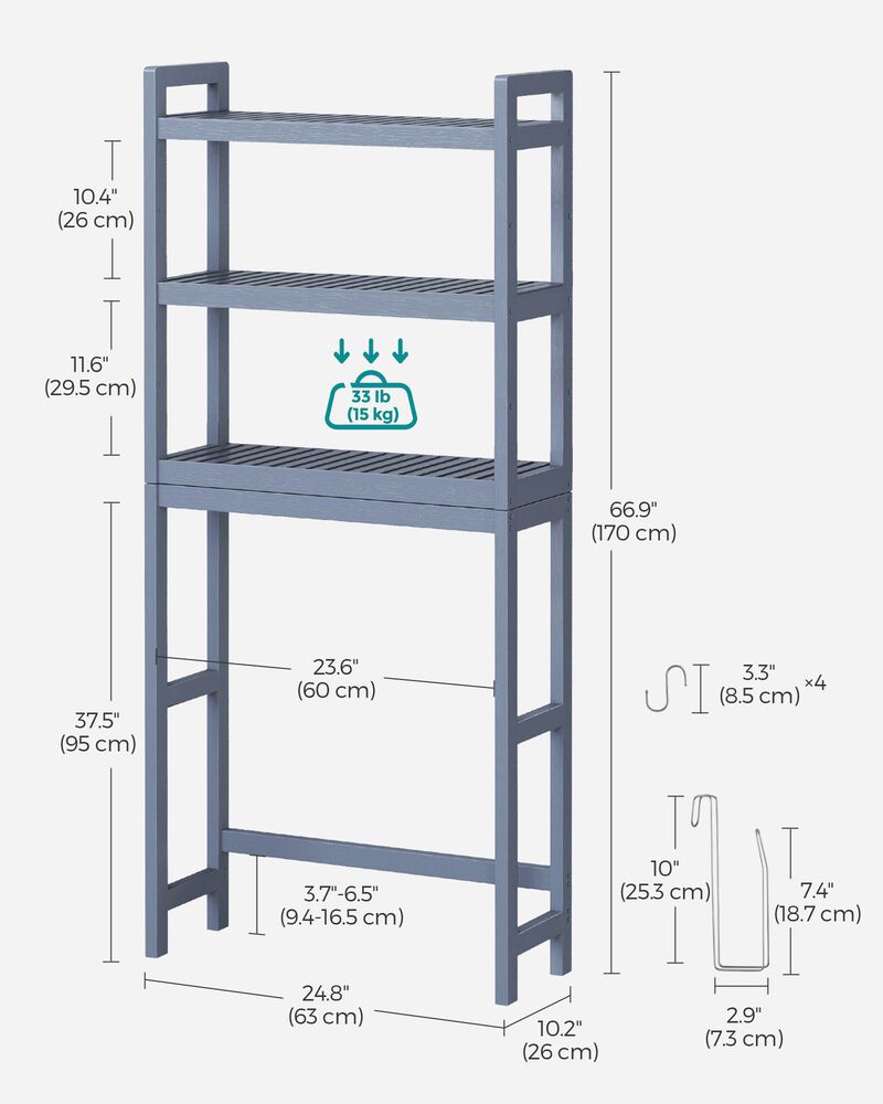 3-Tier Over Toilet Bathroom Organizer with Adjustable Shelf for Space-Saving Storage