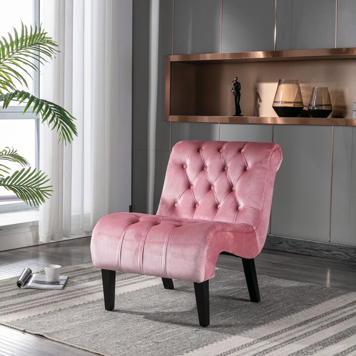 Modern Velvet Accent Chair, Armless Button Tufted Upholstered Barrel Chair with Wood Legs for Living Room, Bedroom, Office