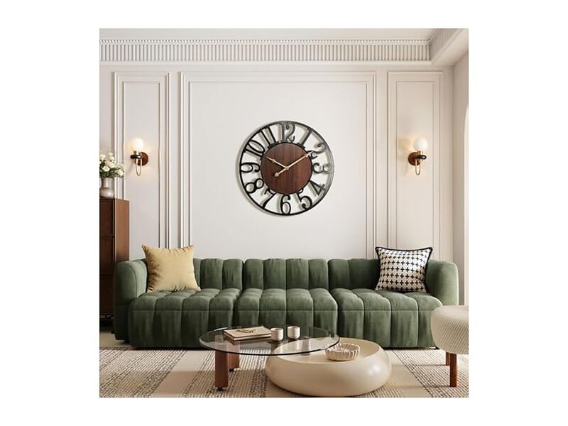 Wood Farmhouse Completely Wall Clock 32 Inch Silent Non Ticking Battery Operated image number 2